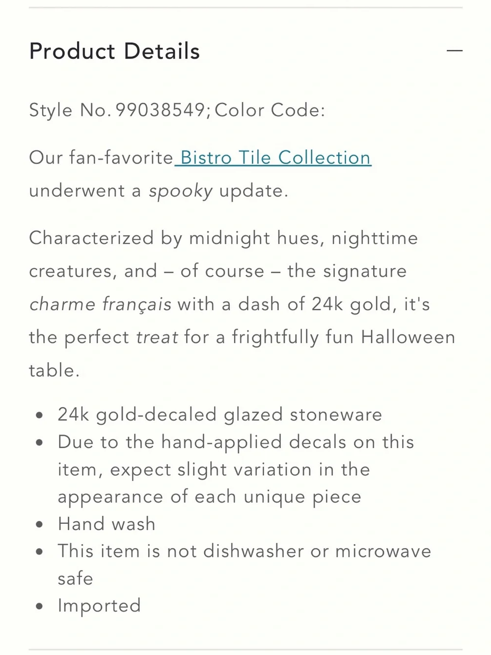 Anthropologie Bistro‎ Tile Halloween ceramic Serving Platter with 24kGold